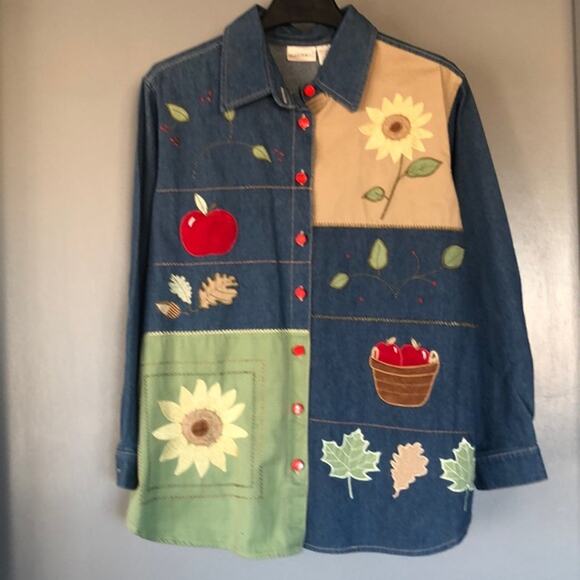 Fashion Bug Women's Denim Applique Embroidered Button Front Jacket Sz 14-16 - Picture 1 of 6